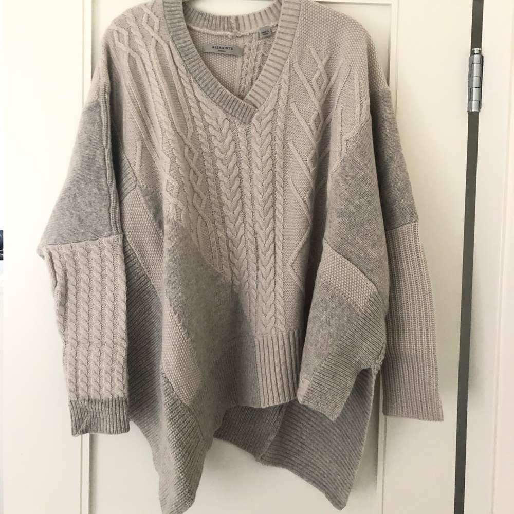 All Saints Gray V-Neck Sweater